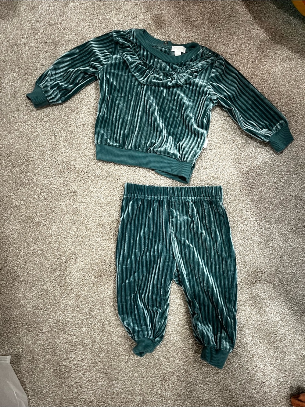 Tahari Teal Velvet Ruffled Two-Piece Set